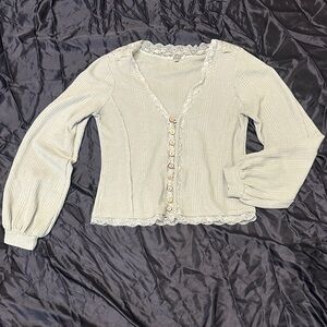 gimmicks by BKE Sage Green Lace-Trim Knit Top